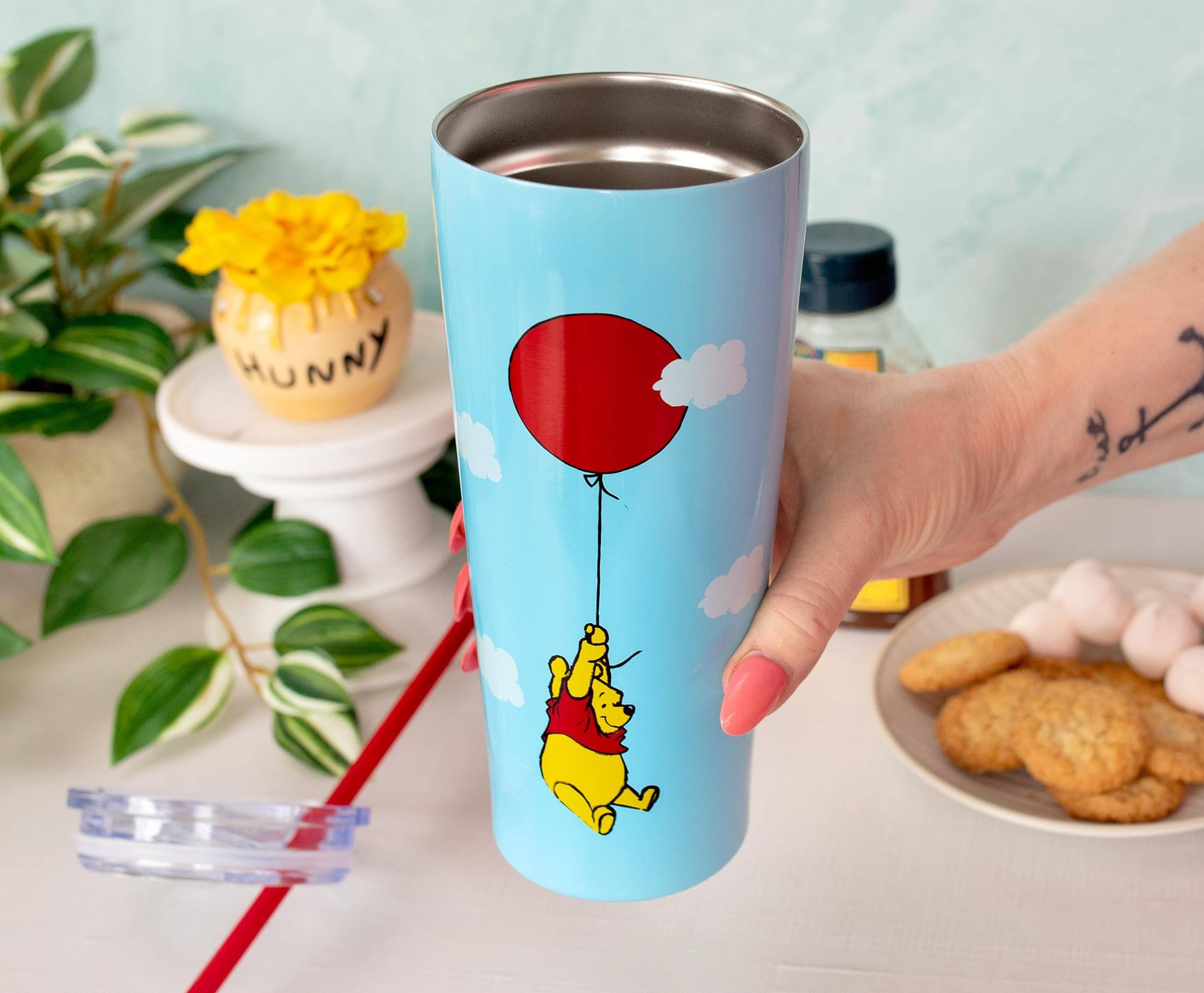 Alt View 10. Disney - Winnie the Pooh Balloon Stainless Steel Tumbler With Straw | Holds 22 Ounces - Blue.