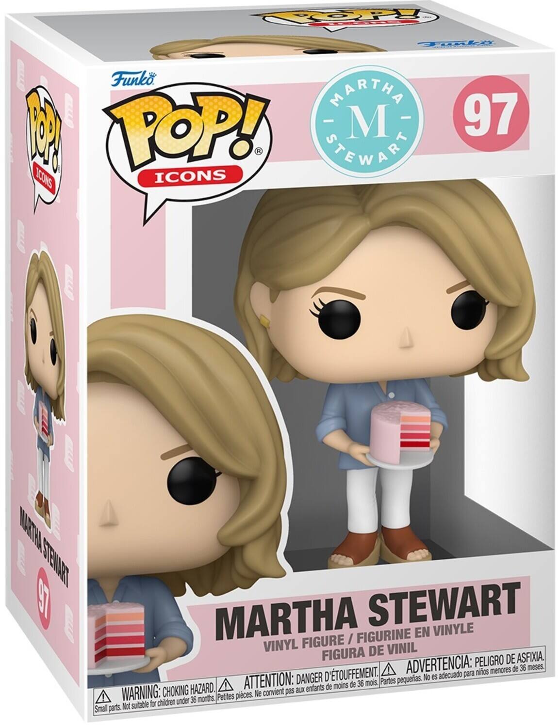 Funko POP! ICONS  
MARTHA STEWART  
VINYL FIGURE / FIGURINE EN VINYLE / FIGURA DE VINIL  
WARNING: CHOKING HAZARD. Small parts. Not suitable for children under 36 months.  
ADVERTENCIA: PELIGRO DE ASFIXIA.  
ATTENTION: DANGER D'ÉTOUFFEMENT.  
Ne convient pas aux enfants de moins de 36 mois.