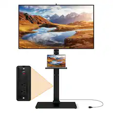 Front. Costway - Costway Floor TV Stand with Power Outlet Height Adjustable Tall TV Stand with Storage Shelf - Black.