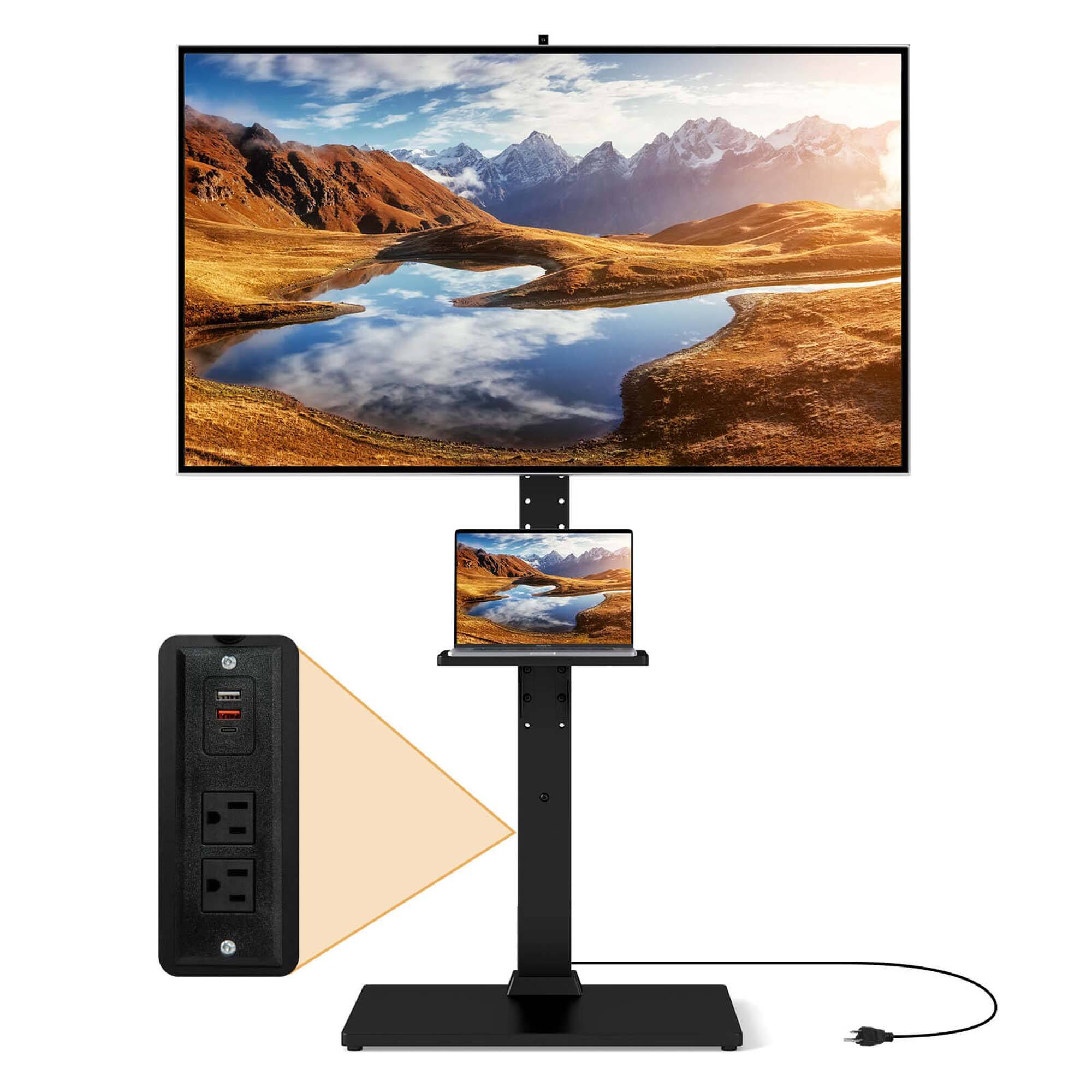 Alt View 1. Costway - Costway Floor TV Stand with Power Outlet Height Adjustable Tall TV Stand with Storage Shelf - Black.