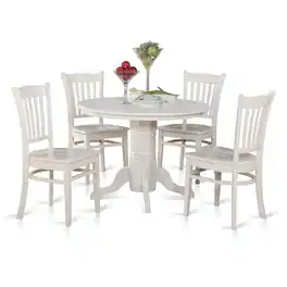 East West Furniture - 5 Pc small Kitchen Table and Chairs set-Round Table and 4 Kitchen Chairs - Linen White