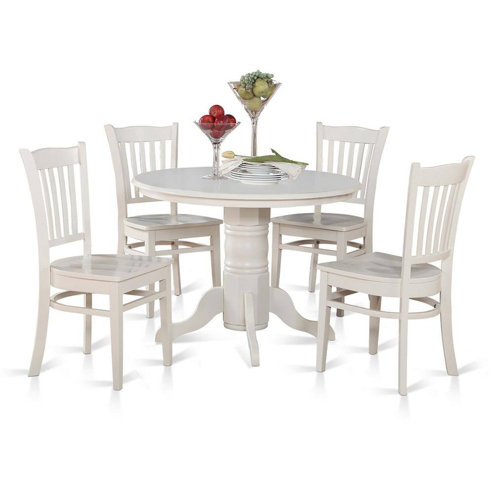 Front. East West Furniture - 5 Pc small Kitchen Table and Chairs set-Round Table and 4 Kitchen Chairs - Linen White.