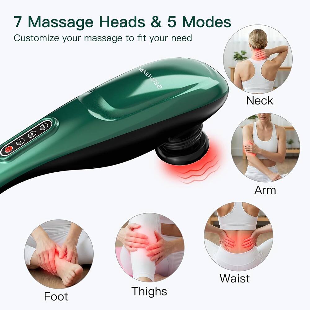 7 Massage Heads & 5 Modes  
Customize your massage to fit your need  

Neck  
Arm  
Foot  
Thighs  
Waist