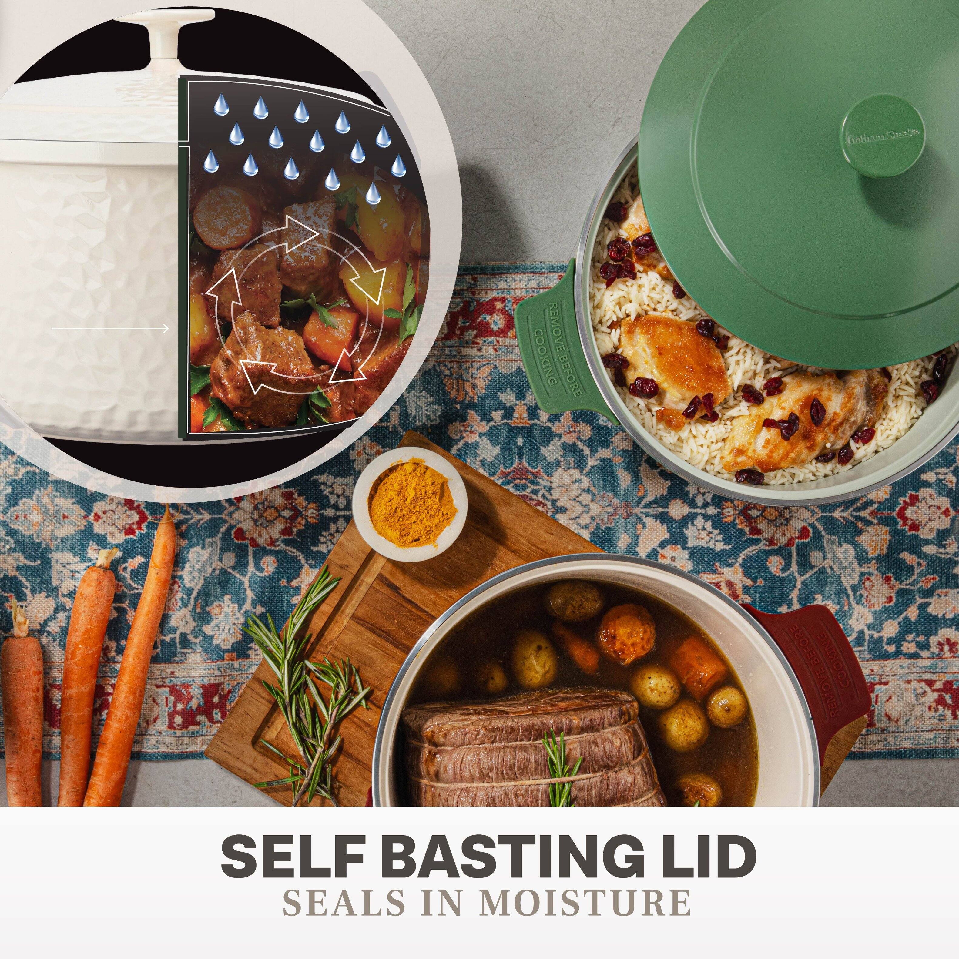 SELF BASTING LID  
SEALS IN MOISTURE