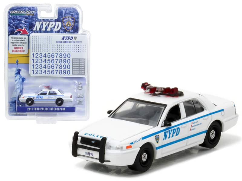 2011 Ford Crown Victoria Police NYPD w/ Squad Number Decal Sheet Hobby Exclusive 1/64 Diecast Greenlight - Multicolor