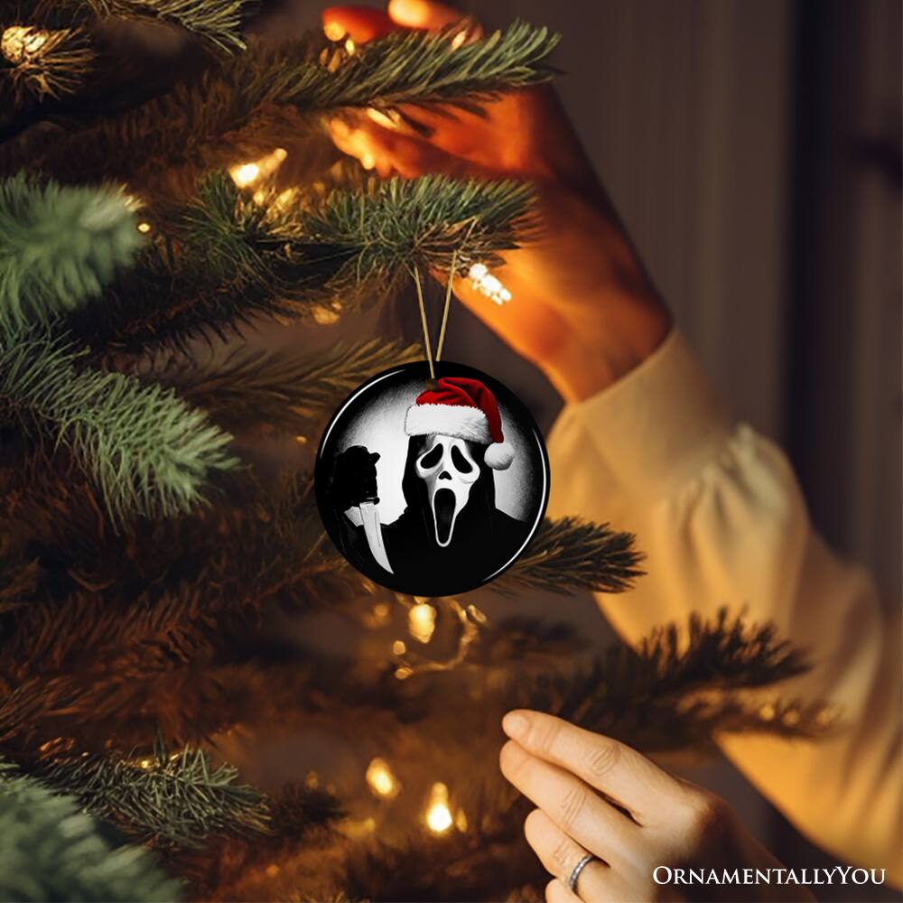 Alt View 1. OrnamentallyYou - Bone Chilling Scarface Mask With Santa Hat Ornament Nightmarish Christmas Gift for Halloween Tree - Multi-colored.
