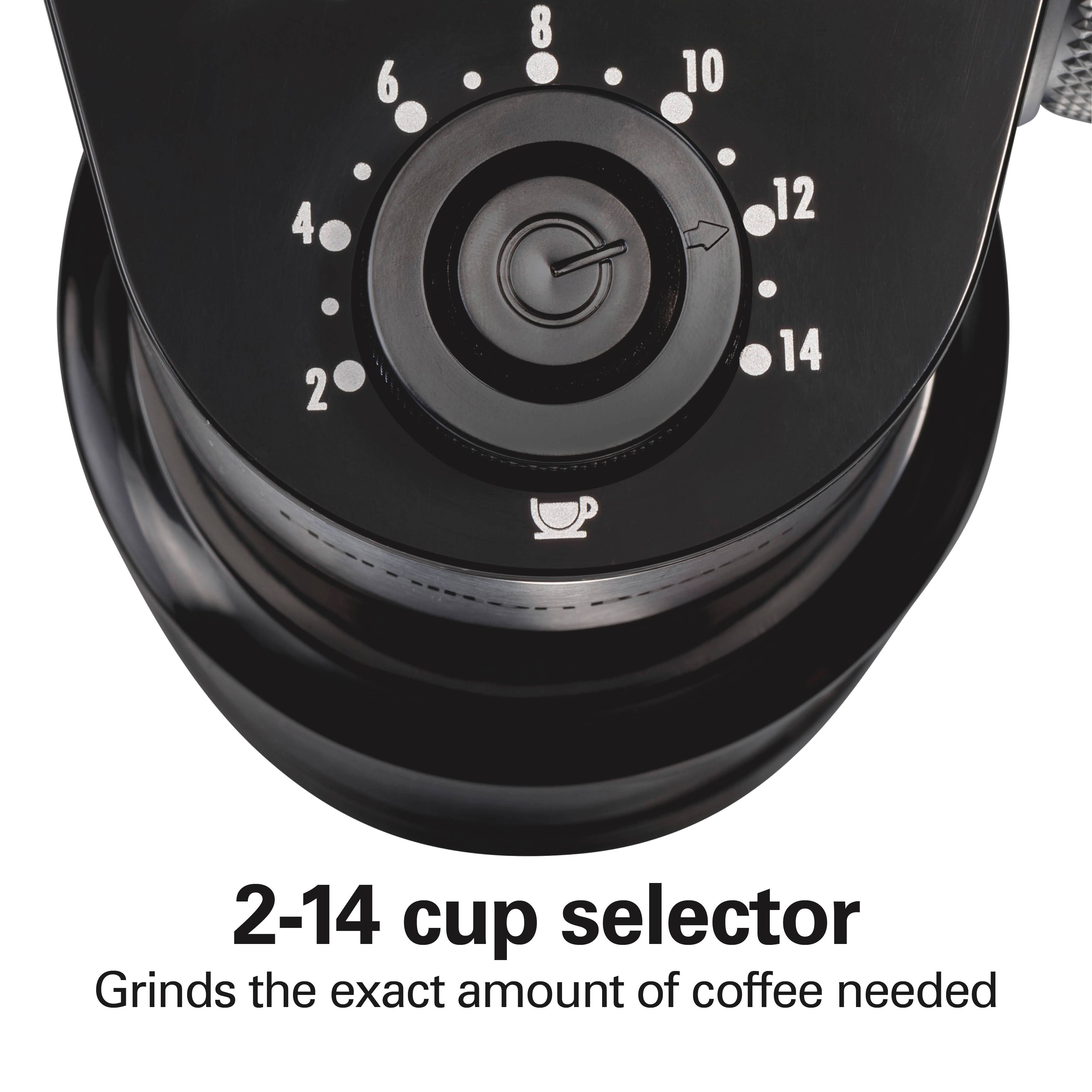 2-14 cup selector  
Grinds the exact amount of coffee needed