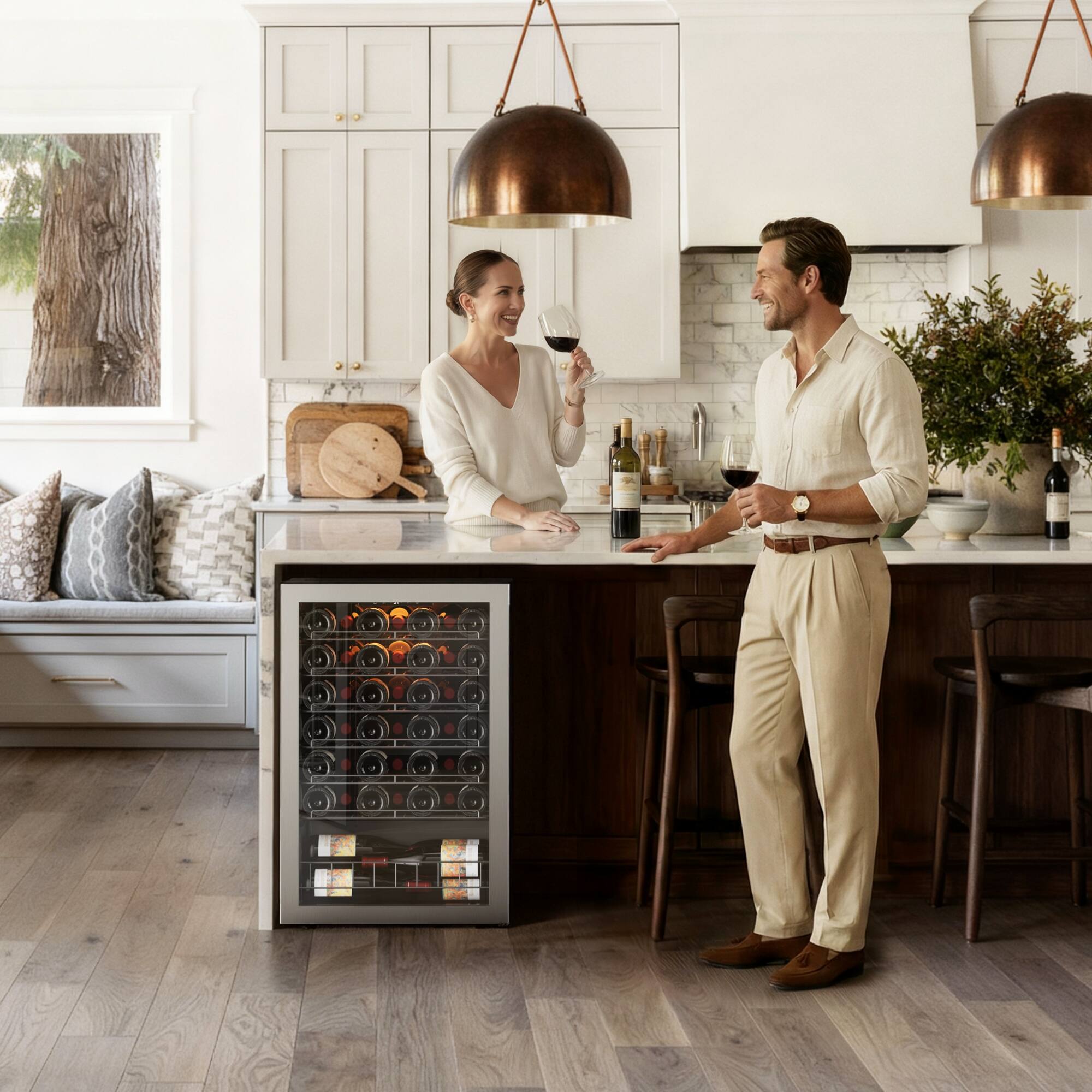 Alt View 7. Ca'Lefort - Wine Fridge 46 Bottle Mini Wine Cooler Refrigerator 3 color LED Freestanding Wine Cellar with Glass Door - black.