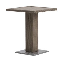 Manhattan Lane - Nia Bistro Outdoor Table, Marble Base, Brown PE Rattan Frame, 27 Inch - Natural Brown