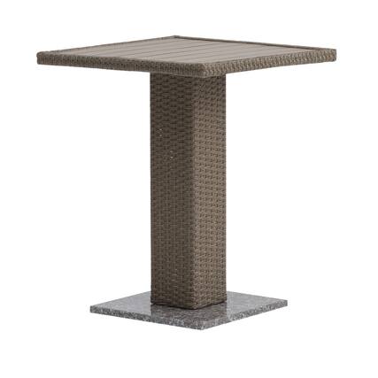 Front. Manhattan Lane - Nia Bistro Outdoor Table, Marble Base, Brown PE Rattan Frame, 27 Inch - Natural Brown.