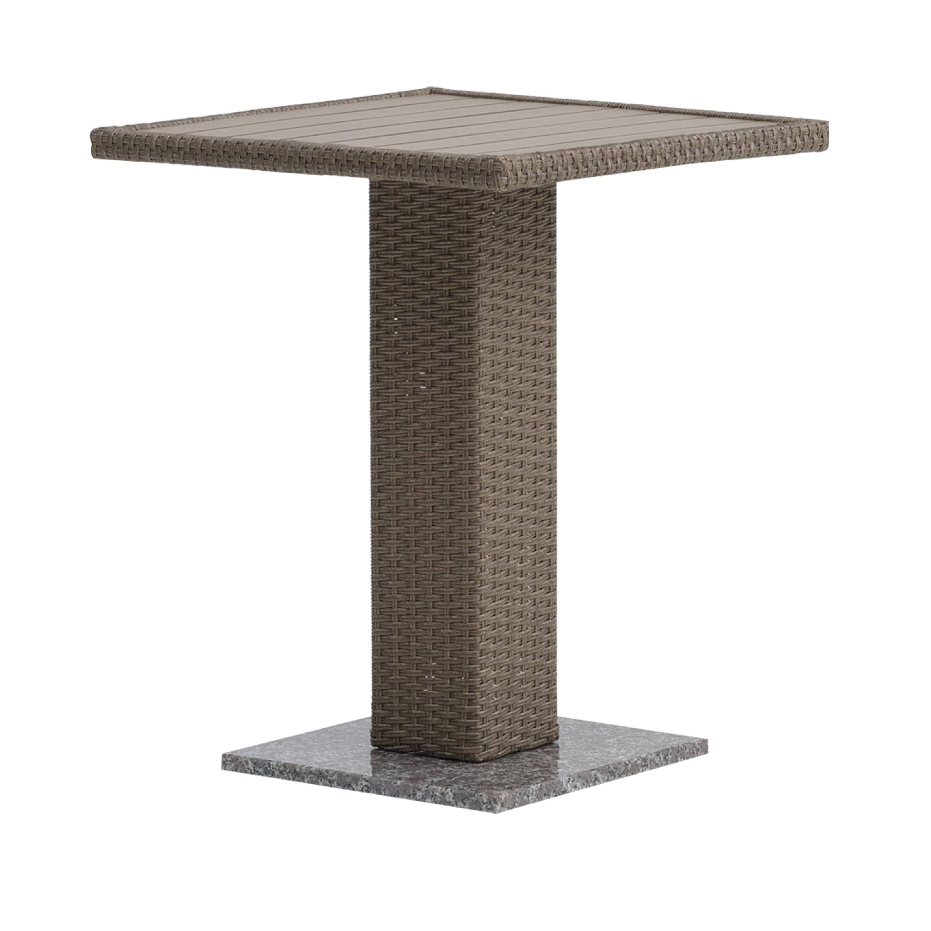 Front. Manhattan Lane - Nia Bistro Outdoor Table, Marble Base, Brown PE Rattan Frame, 27 Inch - Natural Brown.