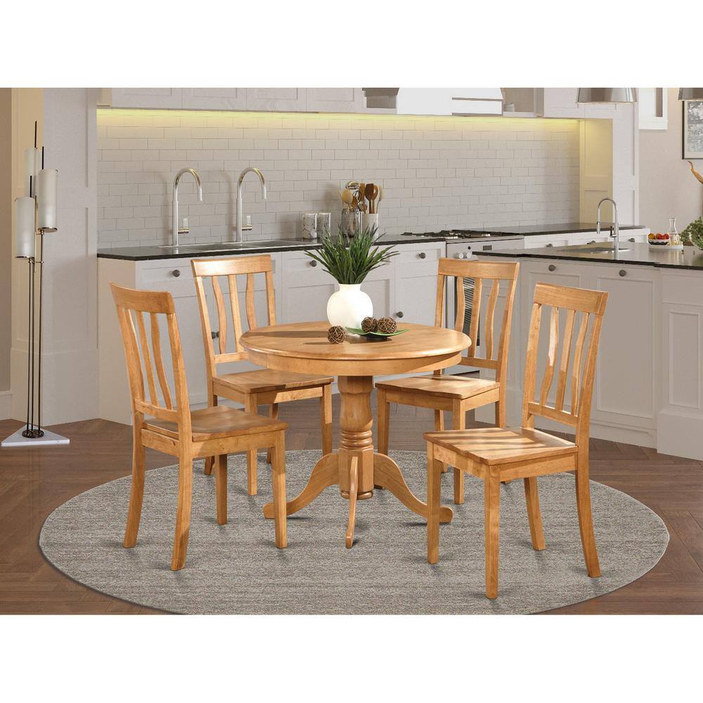 Back. East West Furniture - 5 Pc small Kitchen Table and Chairs set-breakfast nook and 4 Kitchen Chairs - Oak.