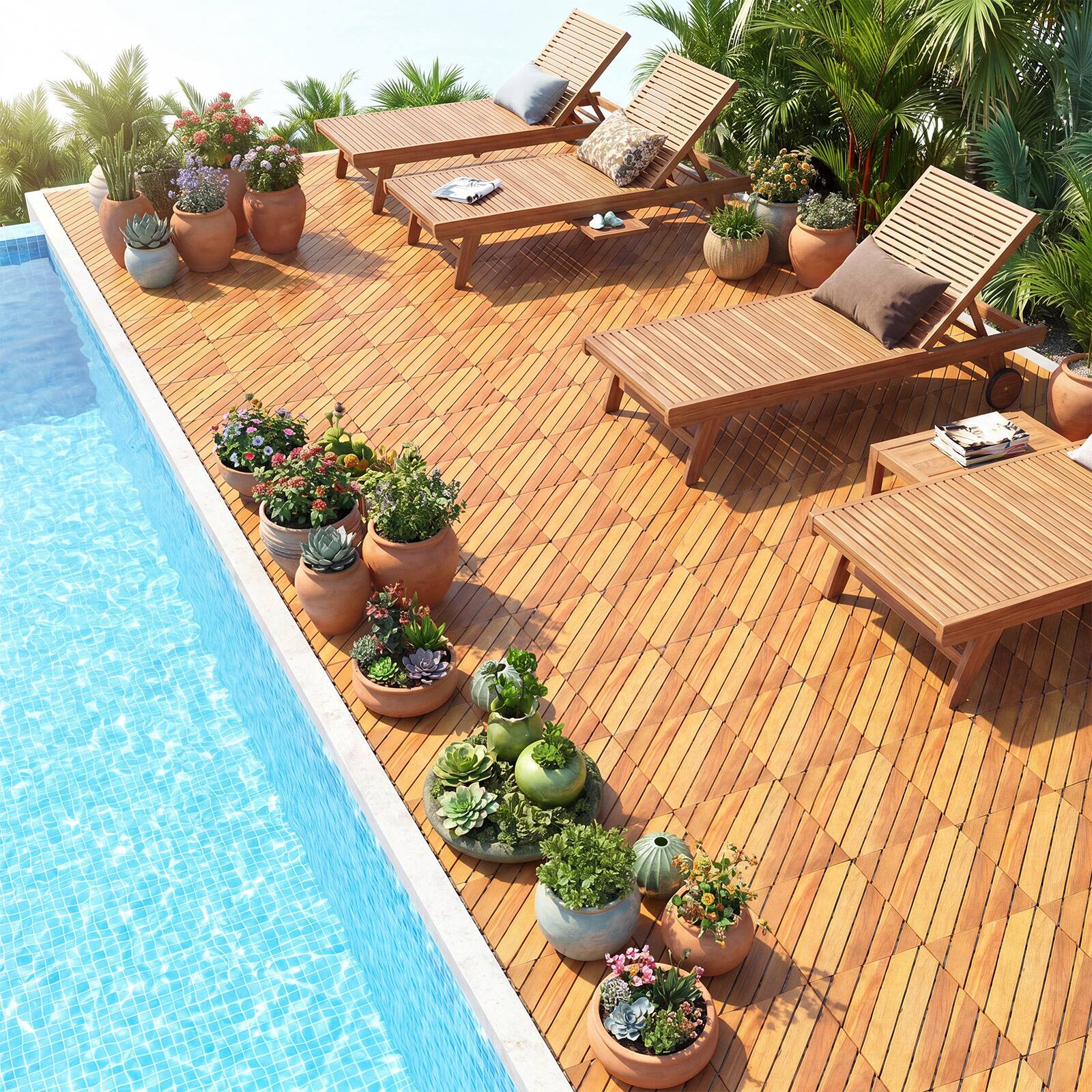 Alt View 1. Costway - Costway 12" x 12" Acacia Wood Interlocking Deck Tiles,48 PCS Waterproof Flooring Tiles - Natural.