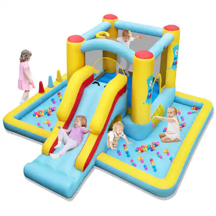 Front. Costway - Inflatable Bounce House with Slide Jumping Area Tunnel Ball Pit Blower Excluded - Multicolor.