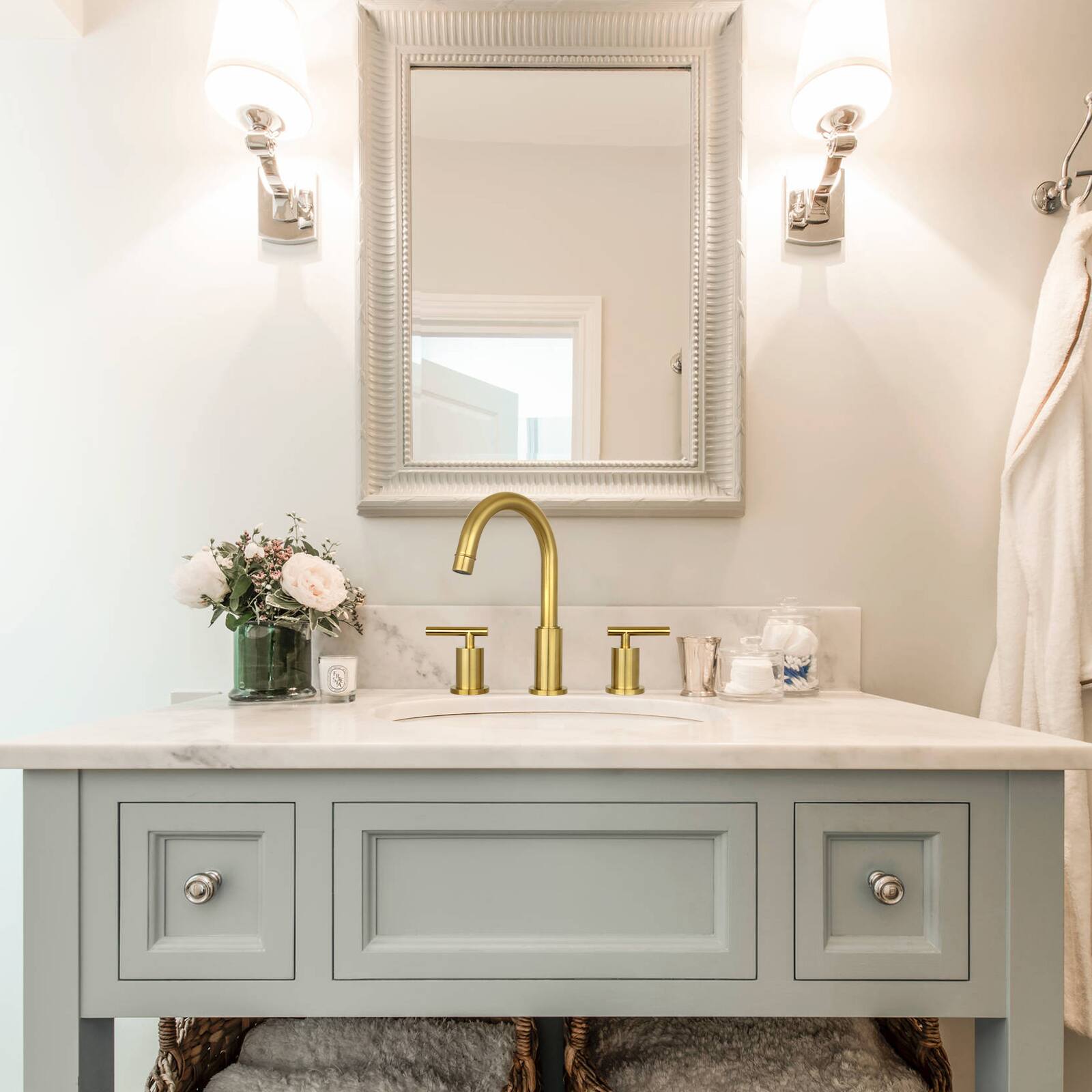 Alt View 3. Akicon - Akicon Solid Brass Double-Handle Widespread Kitchen Faucet in Brushed Gold - Brushed Gold.