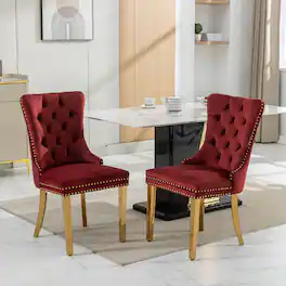 Loheer - Velvet Dining Chairs Tufted Upholstered Set of 2 with Gold Legs - Burgundy