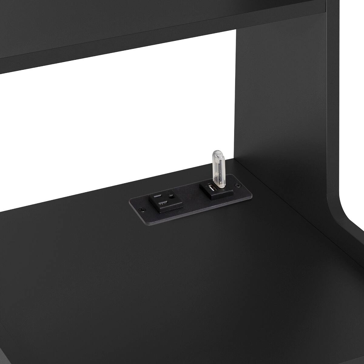Alt View 3. Loheer - Loheer Nightstands Set of 2 with Charging Station, Black Bedside Tables with Bookshelf and Storage Cabinet - Black.