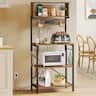Bestier - 5-Tier Kitchen Bakers Rack with 3 Outlets 8 S-Hooks Microwave Rack - Rustic Brown