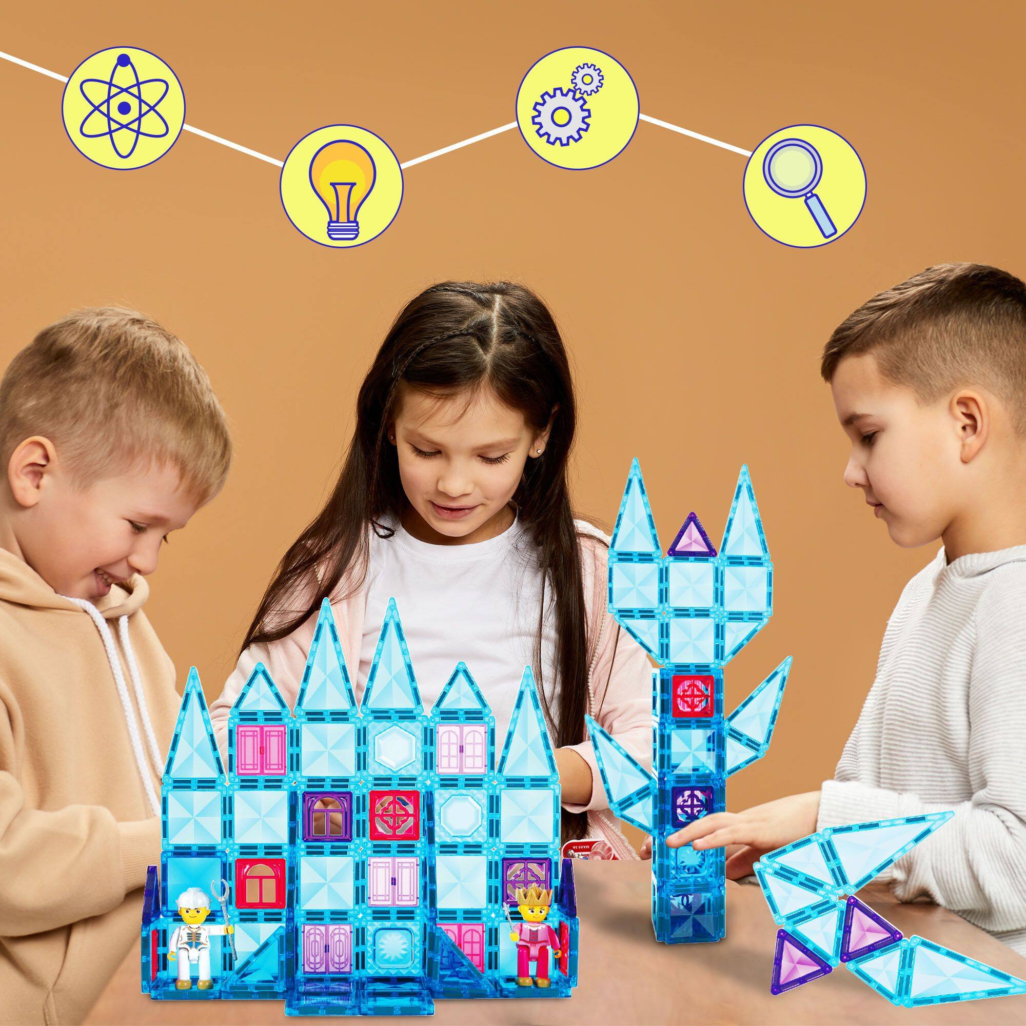 Alt View 4. PicassoTiles - PICASSO-TILES Magnetic Tiles For Kids, 71PCS Construction STEM Building Blocks Educational Toy, Travel Size - Multicolor.