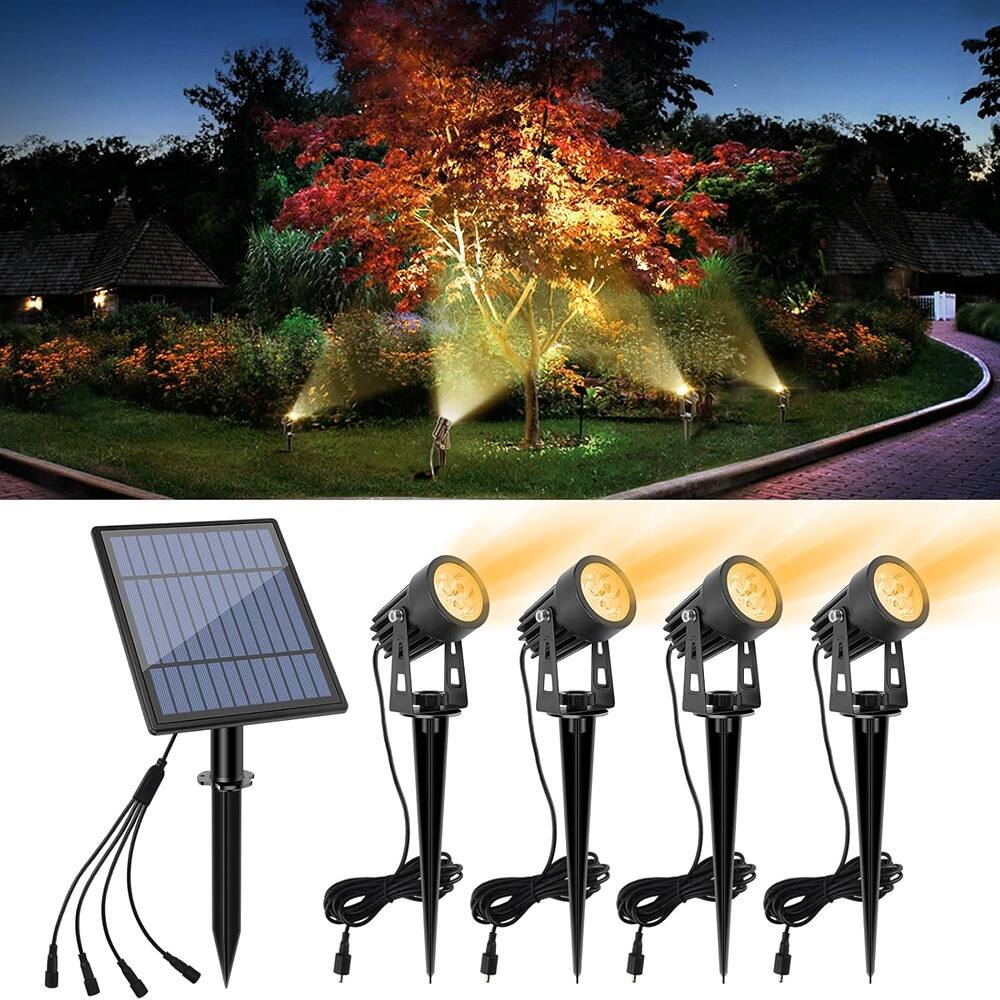 MOSZAR LLC - Outdoor Metal Solar Spot Lights with 9.8-foot Cable for Low Voltage - White