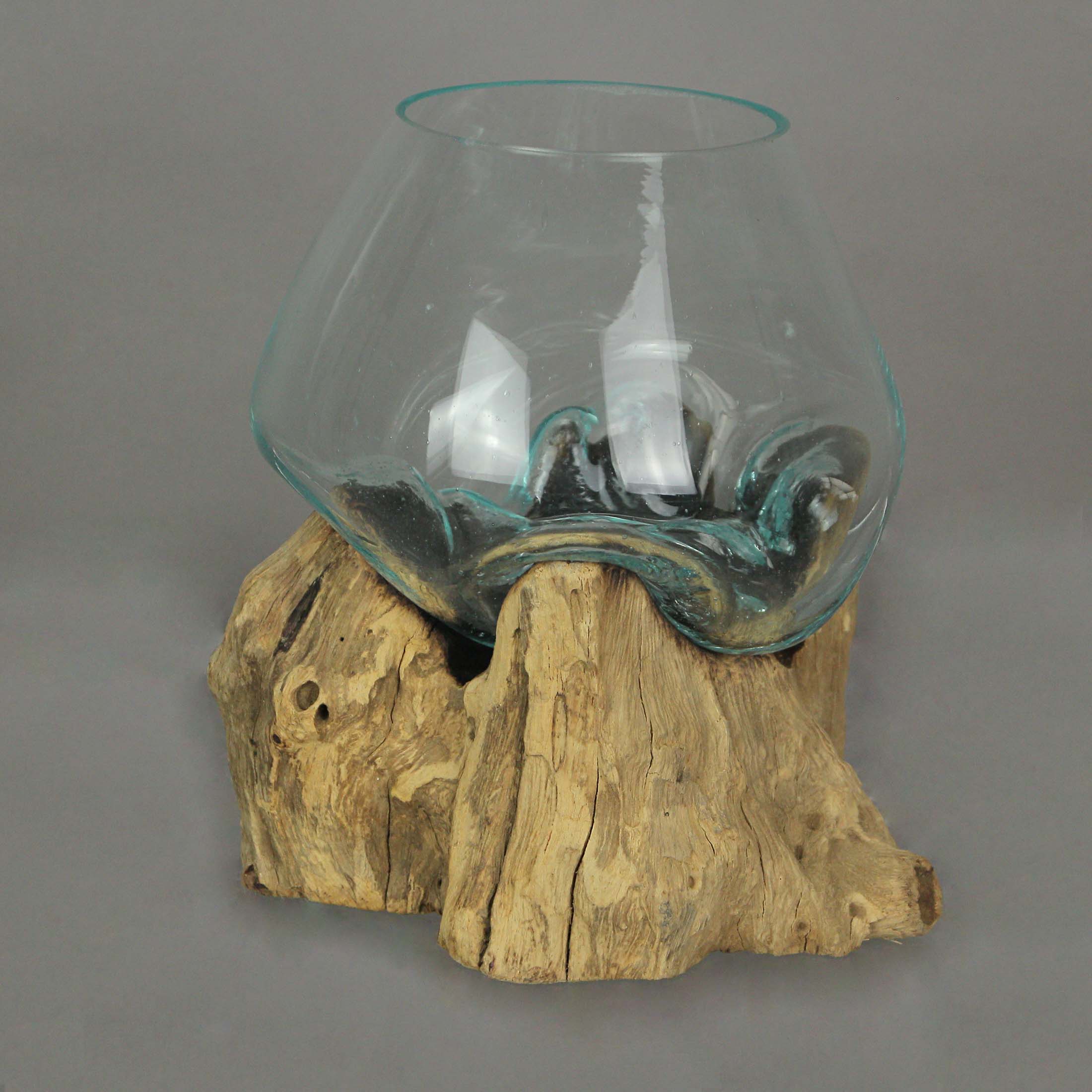 Alt View 5. Chesapeake Bay - Molten Glass On Teak Driftwood Decorative Bowl/Vase/Terrarium Planter Home Decor - Brown.