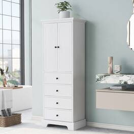 Mirfee - Storage Cabinet with 2 Doors, 4 Drawers, Adjustable Shelf, MDF Painted Finish - White