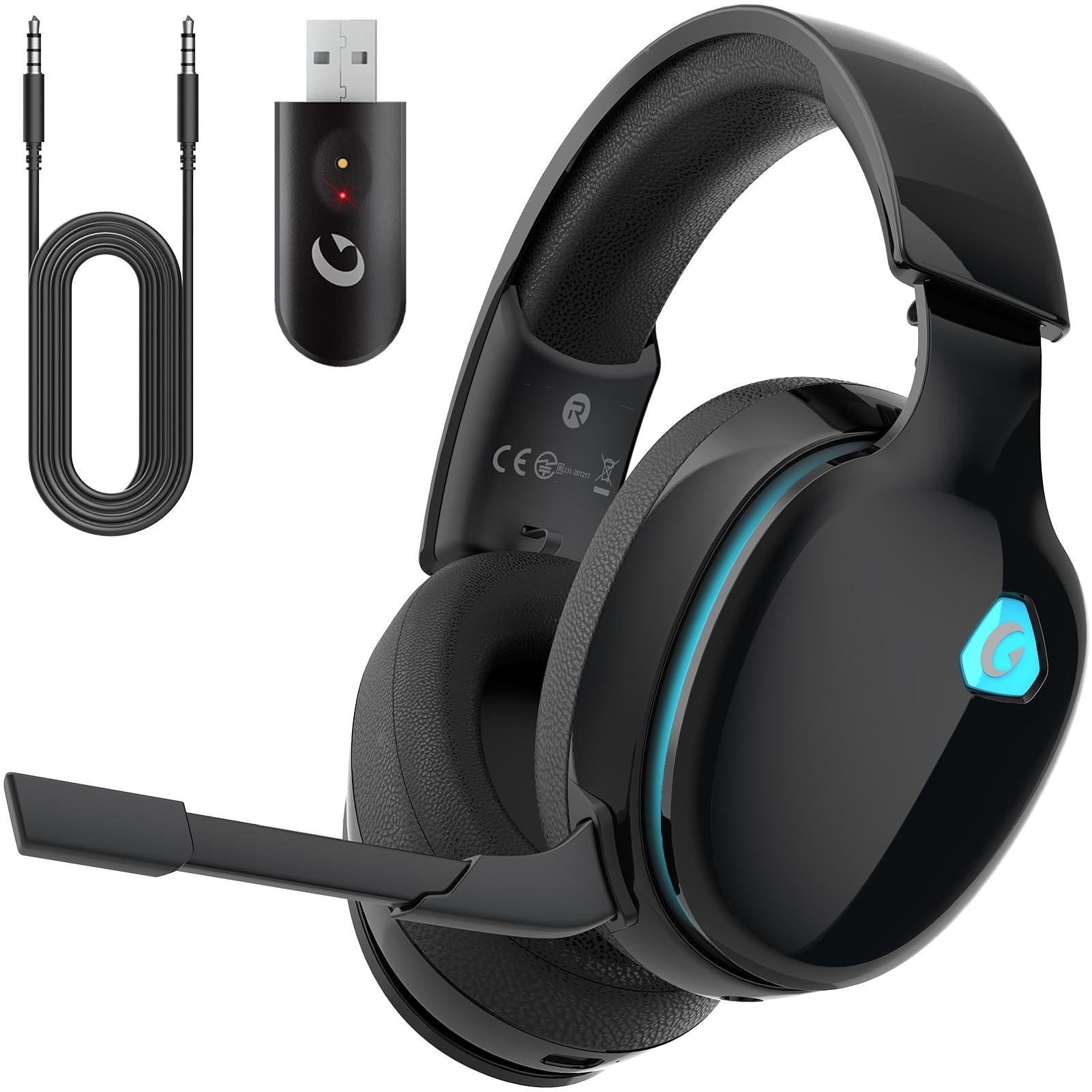 Front. PO3TICJUNKI3 - Gaming Headset Wireless ghz For Ps5 Ps4 Fortnite call Of Duty fps Gamers Pc Headphones With Enc Microphone - Black.