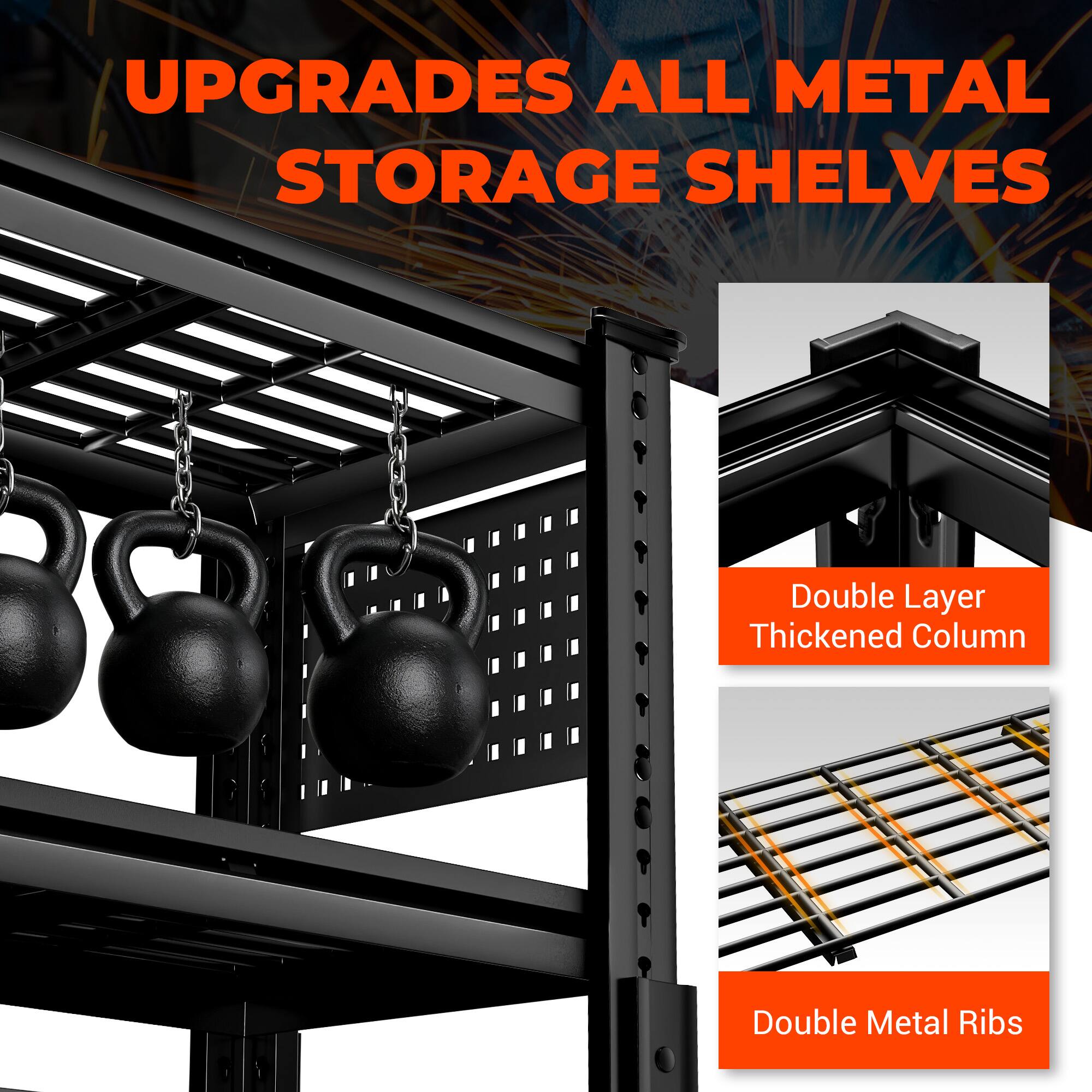UPGRADES ALL METAL STORAGE SHELVES

Double Layer Thickened Column

Double Metal Ribs