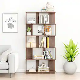 HTUTWOO - 31.5" L x 64.56" H Free Combination Bookshelf - 5-Tier Open Storage Bookcase MDF Wood Display Shelving for Home Office - Dark Brown