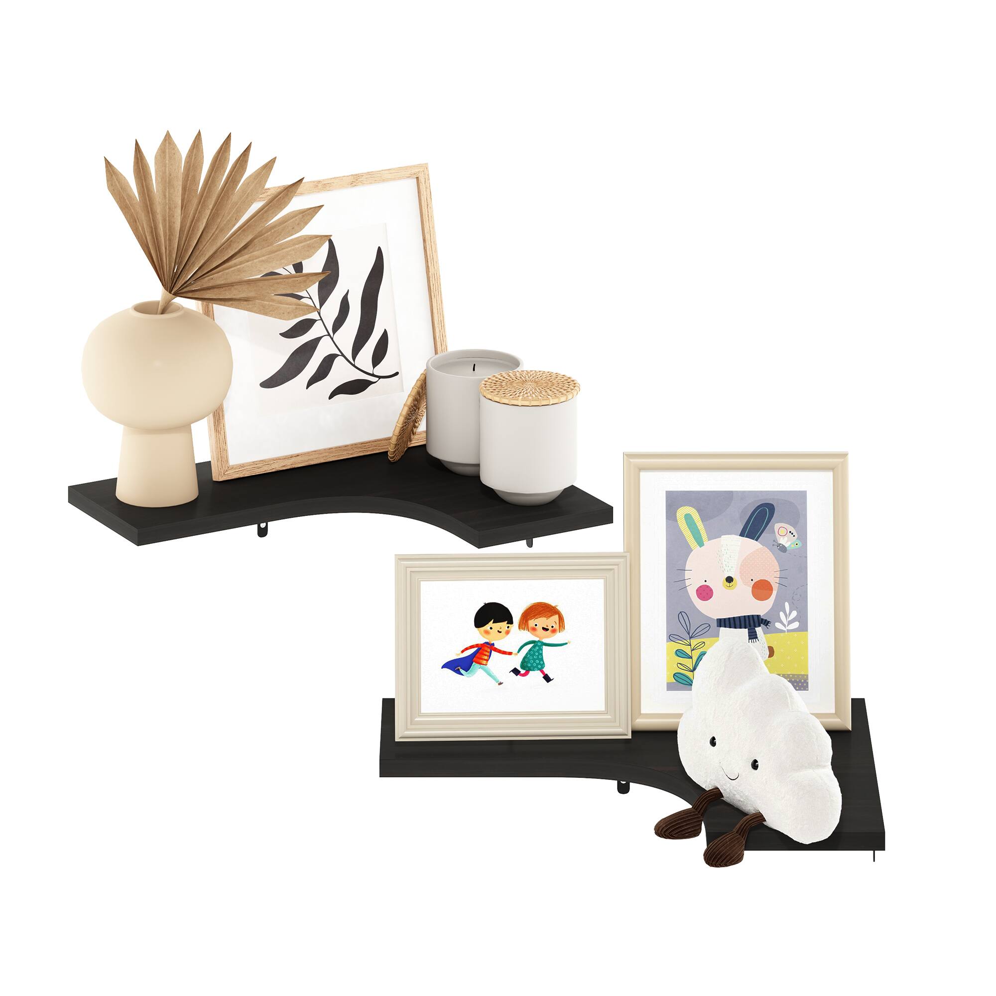 Alt View 4. Furinno - Rossi Wall Mounted Corner L-Shape Floating Display Shelves, Set of 2 - Espresso.