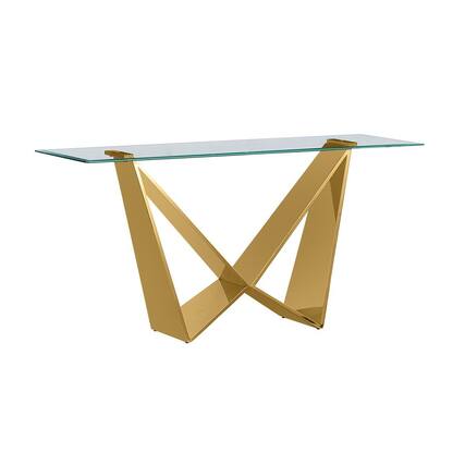 Front. Best Quality Furniture - Clear glass Console table with a gold color base - Gold.