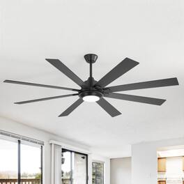Breezary - 72-Inch Ceiling Fan with 8 Dual-Finish Plywood Blades, 3-Color Light, 6-Speed DC Motor with Remote & Memory - Matte Black and Dark Wood Grain