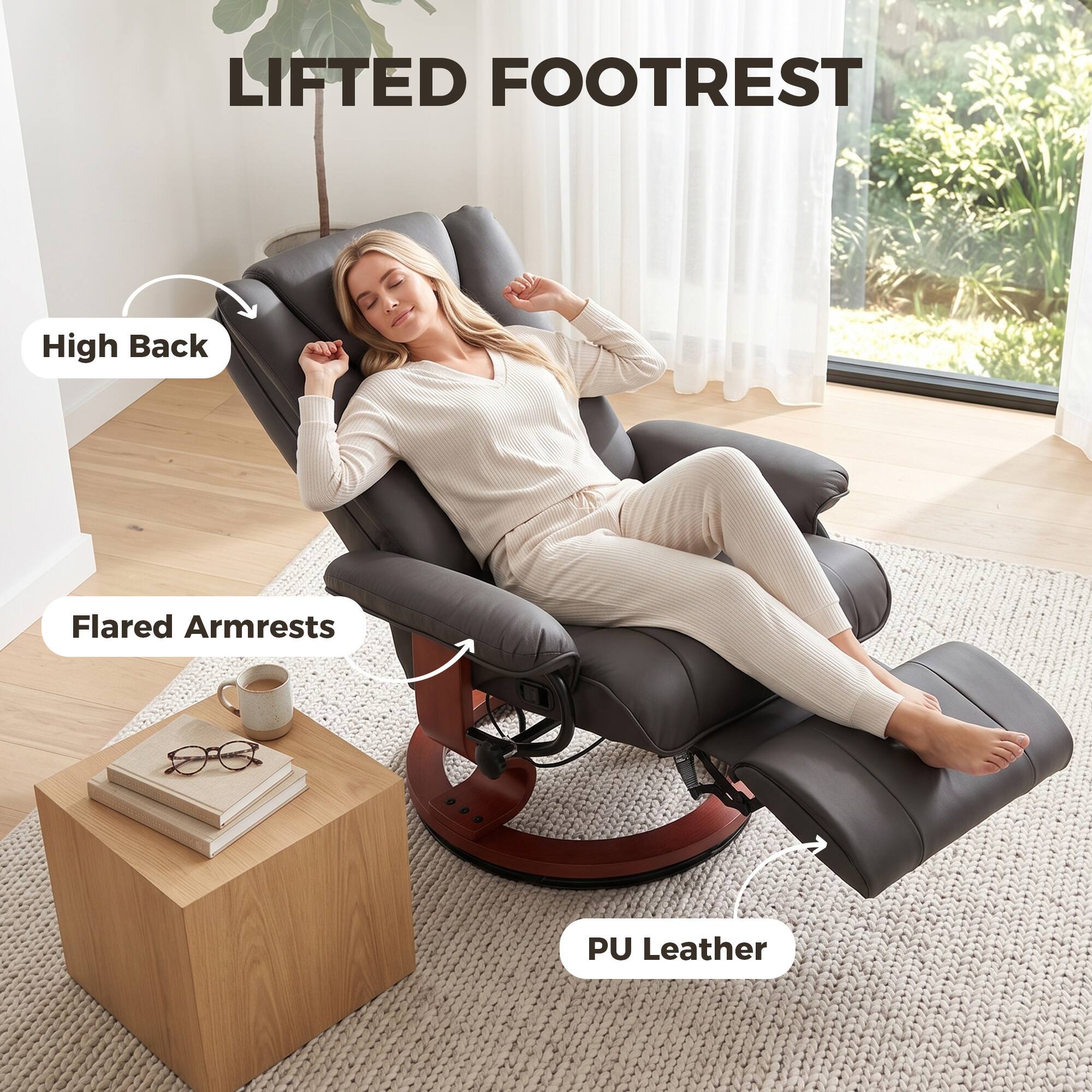 LIFTED FOOTREST

High Back
Flared Armrests
PU Leather
