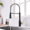 Front. Boyel Living - Matte Black and Brushed Gold Single Handle Touchless Sensor Gooseneck Pull Down Sprayer Kitchen Faucet - Matte Black and Brushed Gold.