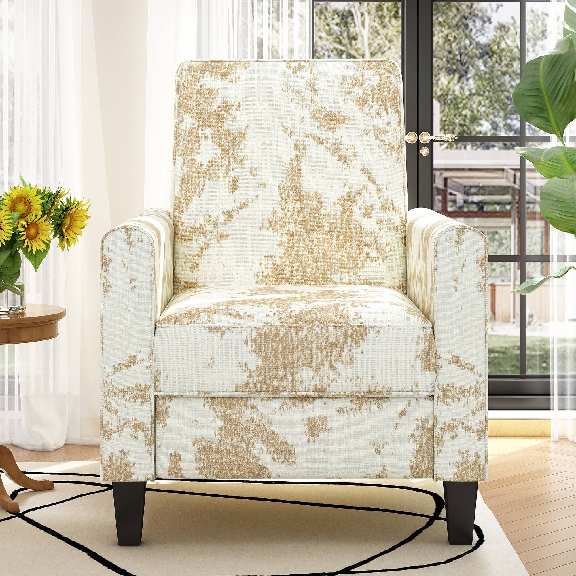 Front. TinyHomie - 275 Push Back Recliner Chair Upholstered Recliner Armchair with Solid Beech Wood Legs for Living Room - Yellow.
