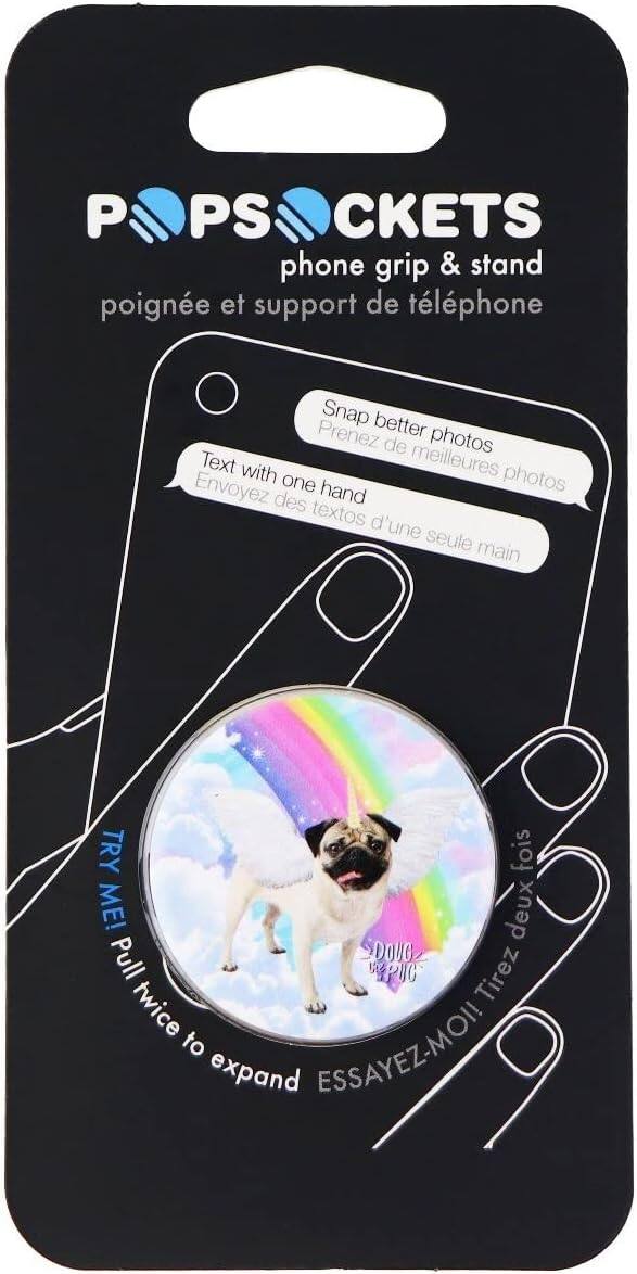 POPSOCKETS  
phone grip & stand  
poignée et support de téléphone  

Snap better photos  
Prenez de meilleures photos  

Text with one hand  
Envoyez des textos d'une seule main  

TRY ME!  
ESSAYEZ-MOI!  

Pull twice to expand  
Tirez deux fois pour étendre