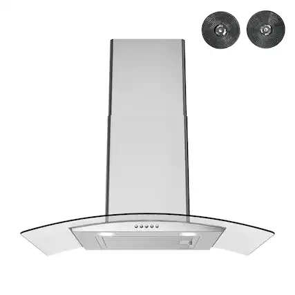 Front. Streamline - 30 in. Rosmini Ductless Wall Mount 220 CFM Range Hood, Baffle Filters, Push Button Control, LED Lights - Brushed Stainless Steel.