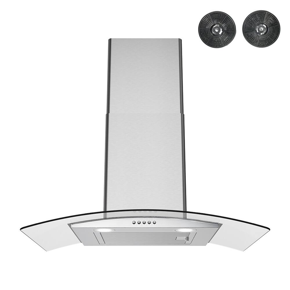Front. Streamline - 30 in. Rosmini Ductless Wall Mount 220 CFM Range Hood, Baffle Filters, Push Button Control, LED Lights - Brushed Stainless Steel.