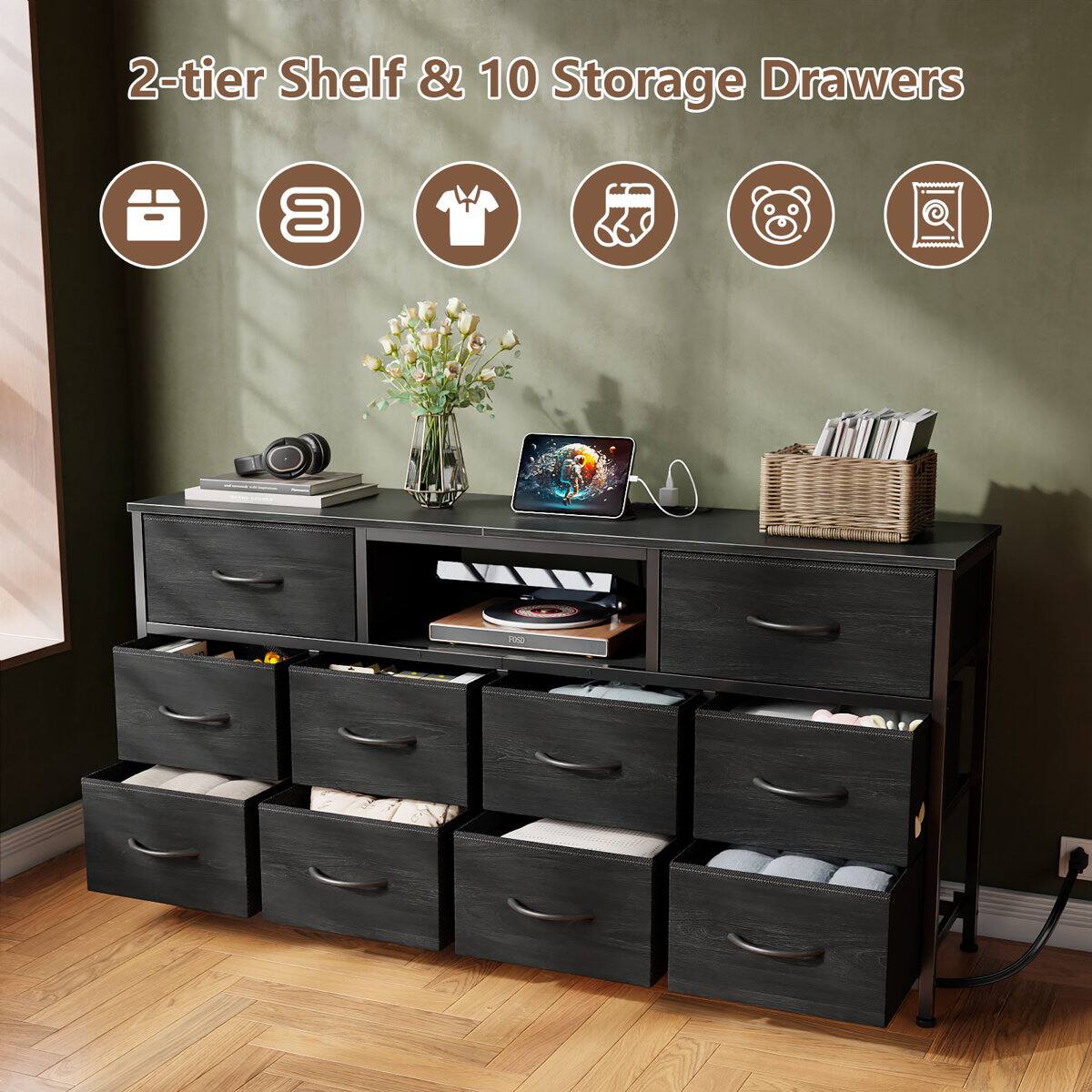 2-tier Shelf & 10 Storage Drawers