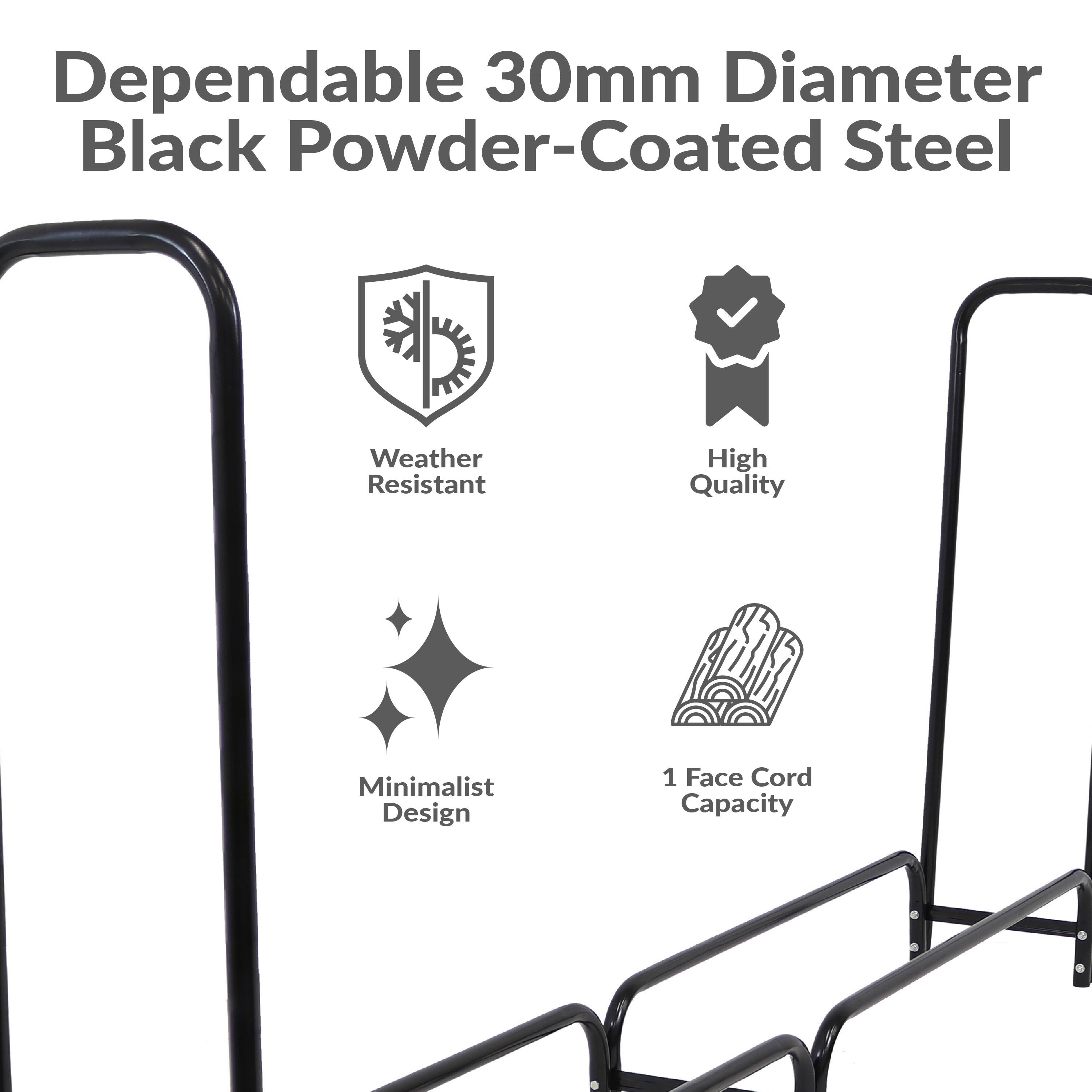 Dependable 30mm Diameter Black Powder-Coated Steel

- Weather Resistant
- High Quality
- Minimalist Design
- 1 Face Cord Capacity