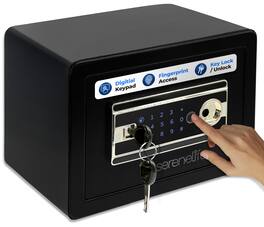 SereneLife - Fingerprint Safe 0.63 Cu Ft, Electronic Access, Touchscreen Keypad, Includes 4 Keys – SLSVP25EUG - Black