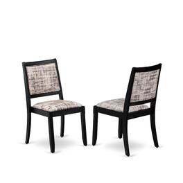 Luxe - Dining Room Chair with White and Gray Pattern Faux Leather and upholstered back - Wire Brushed Black