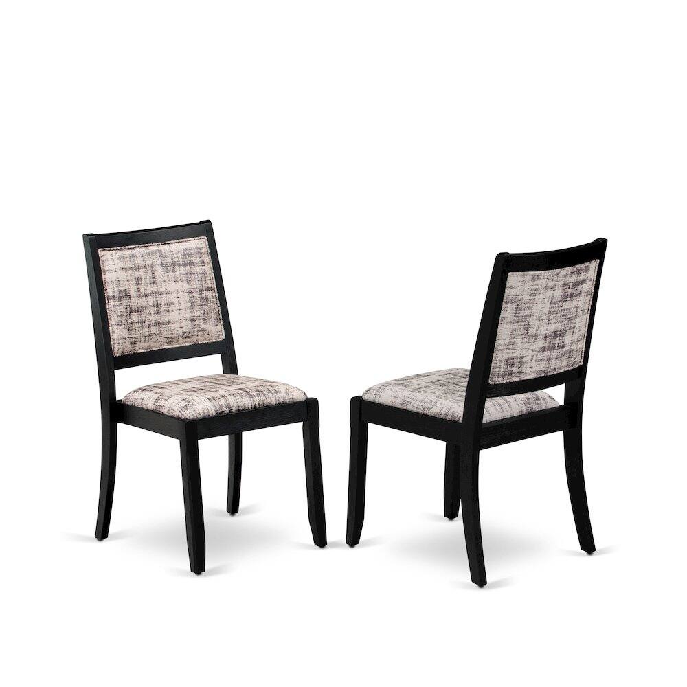 Front. Luxe - Dining Room Chair with White and Gray Pattern Faux Leather and upholstered back - Wire Brushed Black.
