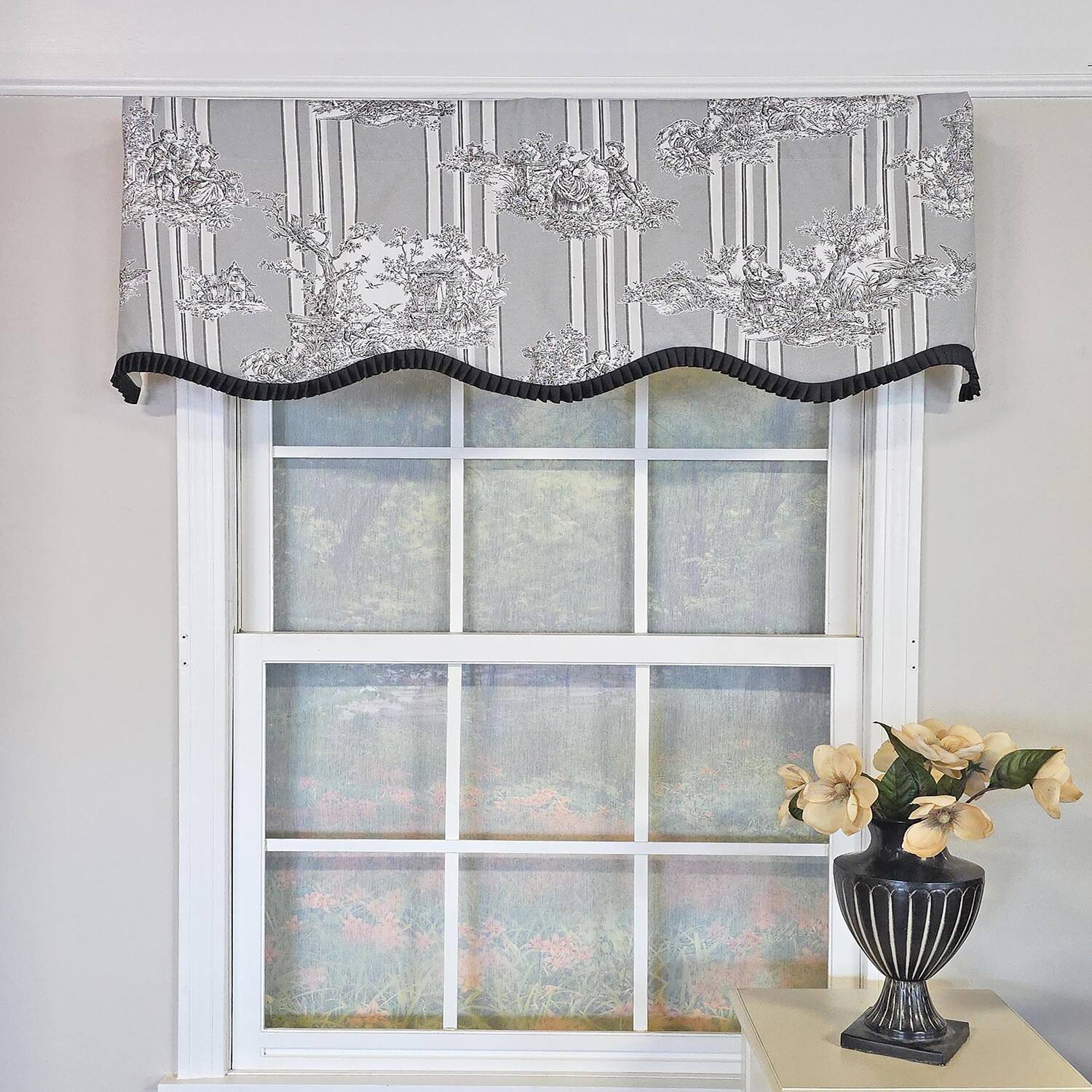 Angle. RLF Home - RLF Home French Country Ruffled Provance Window Valance 100% Cotton Lined Rod Pocket 50" x 17" Grey - Grey.