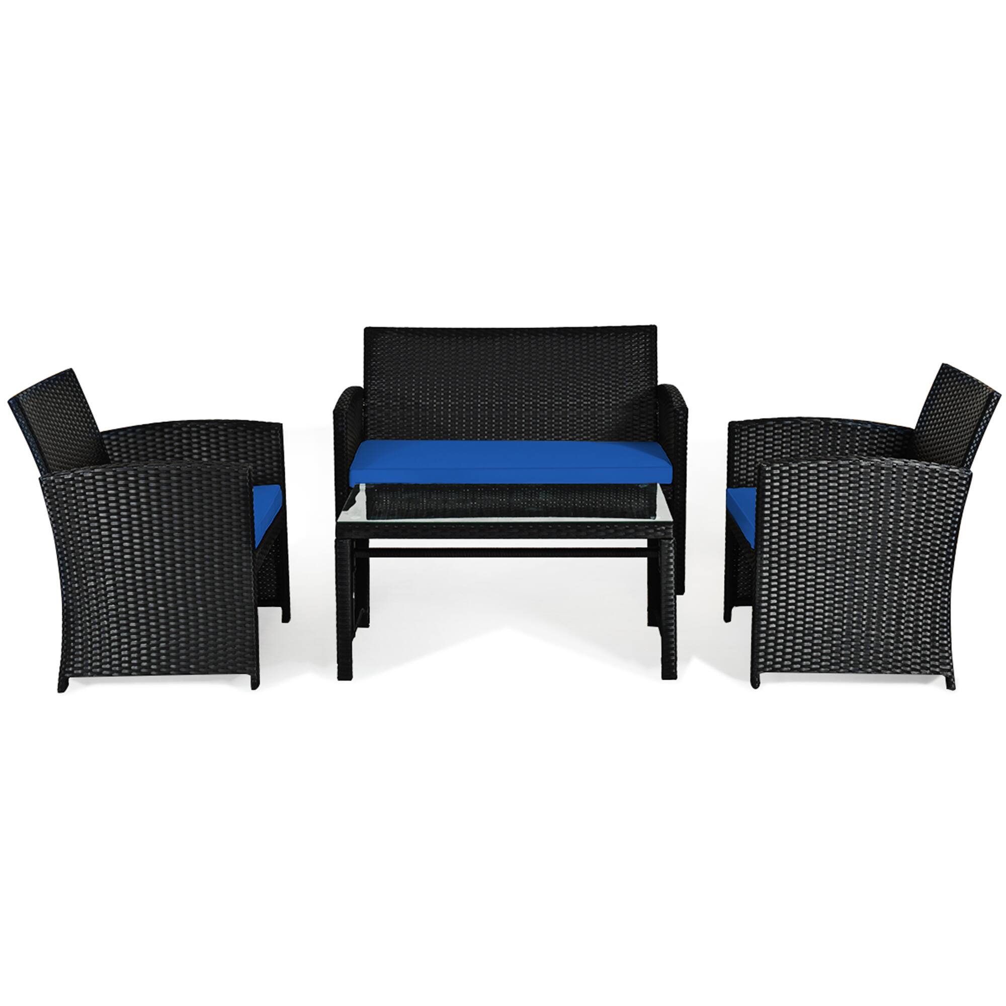 Alt View 8. Gymax - Gymax 4PCS Rattan Outdoor Conversation Set Patio Furniture Set w/ Navy Cushions - Navy.