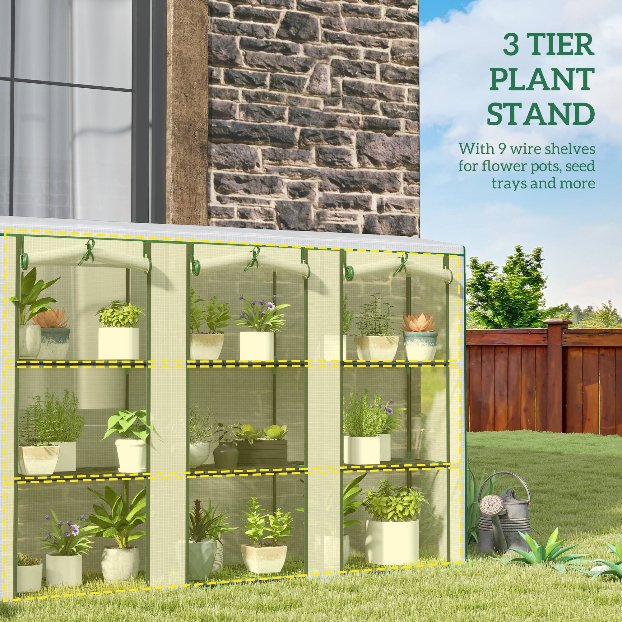 3 TIER PLANT STAND  
With 9 wire shelves for flower pots, seed trays and more