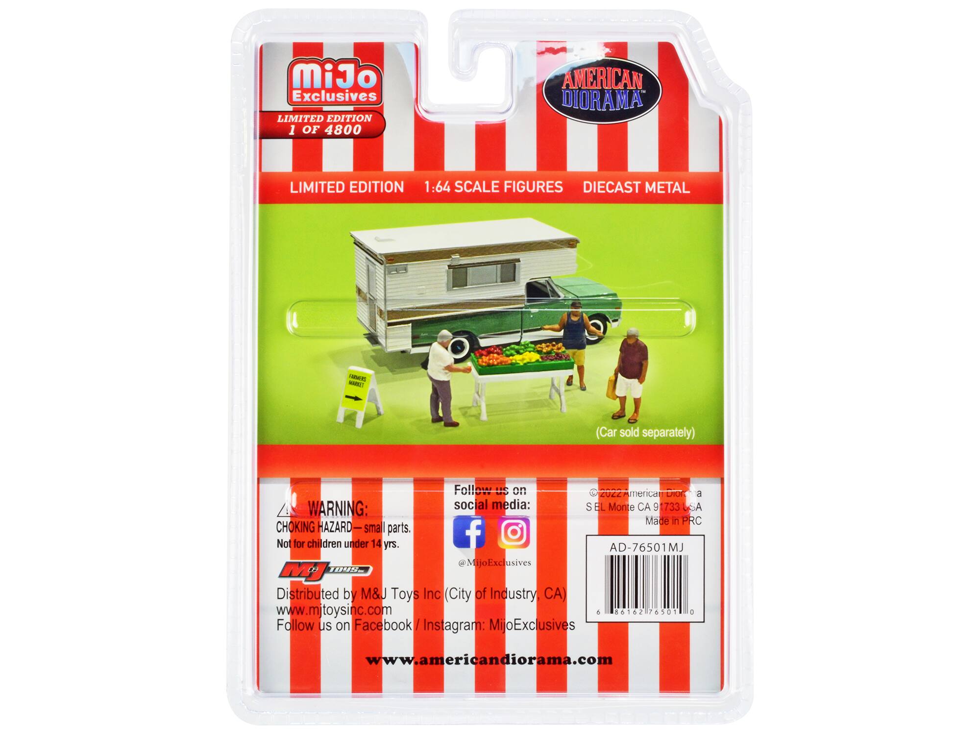 MiJo Exclusives LIMITED EDITION 1 OF 4800  
AMERICAN DIORAMA  
LIMITED EDITION 1:64 SCALE FIGURES DIECAST METAL  
HMOWLES MOGREET  
(Car sold separately)  
WARNING: CHOKING HAZARD small parts. Not for children under 14 yrs.  
Follow us on social media:  
f @MijoExclusives  
2022 American Diorama SEL Monte CA 9 1733 USA Made in PRC AD-76501MJ  
Distributed by M&J Toys Inc (City of Industry CA) www.mjtoysinc.com  
Follow us on Facebook Instagram: MijoExclusives  
86162 76501  
www.americandiorama.com