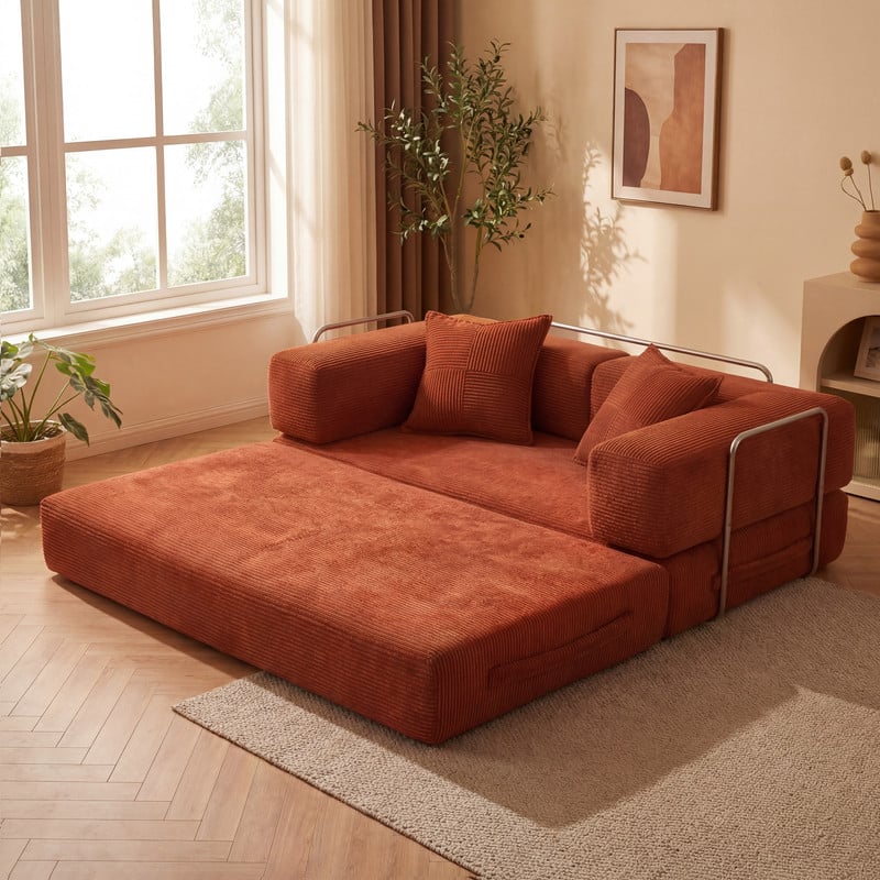 "Dyonery - 65"" Foldable Floor Sofa Bed, 4-in-1 Futon Compressed Convertable Sleeper Sofa,Pillow Back Support Armrest - Orange" price history on PriceWatchPro