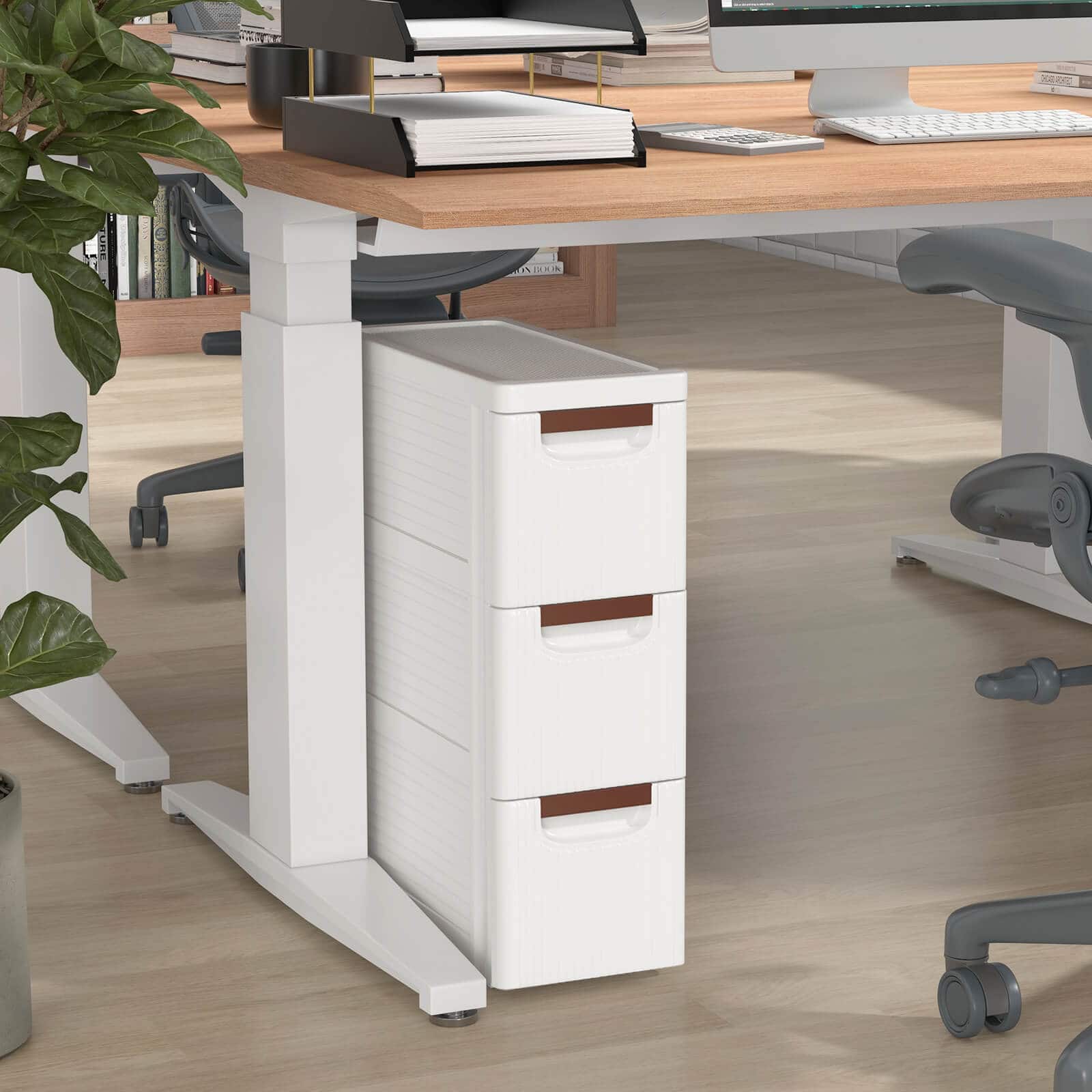 Alt View 18. Costway - 1 PCS 3-Drawer Narrow Rolling Storage Cabinet with Pull Handles Built-in Wheels - White.