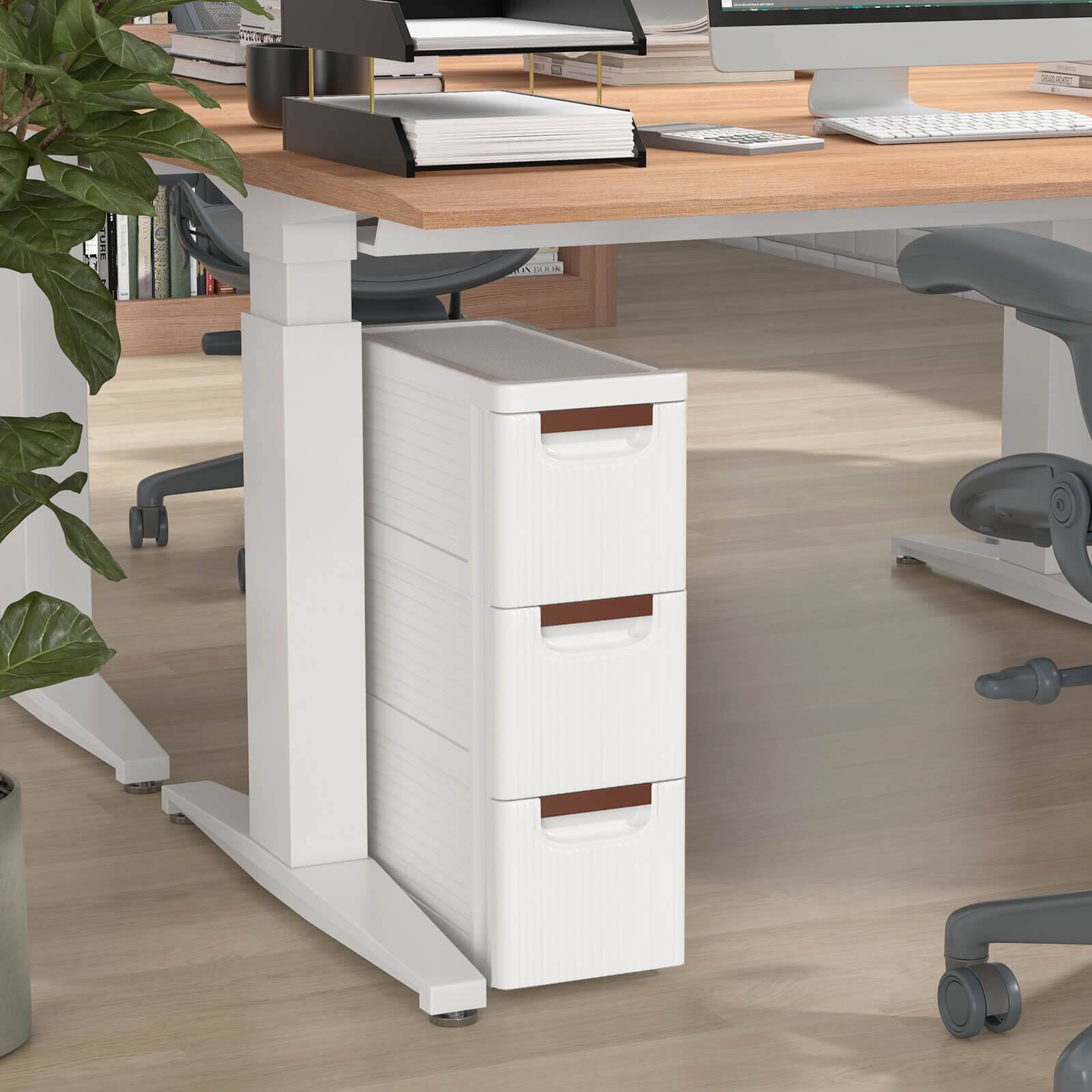 Alt View 18. Costway - 1 PCS 3-Drawer Narrow Rolling Storage Cabinet with Pull Handles Built-in Wheels - White.
